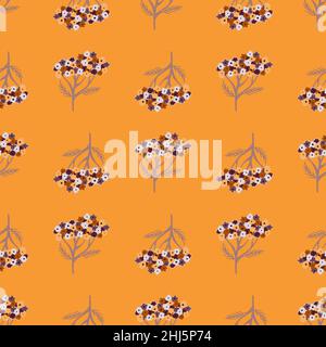 Motif d'été brillant sans couture avec décoration yarrow.Arrière-plan orange.Illustration du stock.Motif vectoriel pour le textile, le tissu, le papier cadeau et le papier peint Illustration de Vecteur