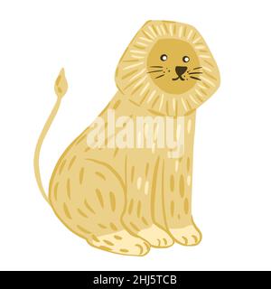 Lion est isolé sur fond blanc.Personnage de cirque du safari avec la manie.Illustration vectorielle Doodle. Illustration de Vecteur