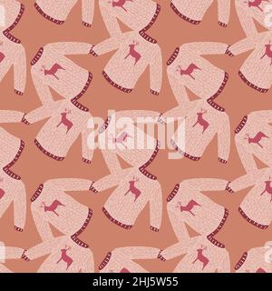 Motif sans couture de style hivernal avec décoration de chandail simple.Arrière-plan beige.Imprimé vectoriel plat pour le textile, le tissu, le papier peint et le papier cadeau.Fin Illustration de Vecteur