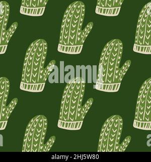 Moufles contourées vert clair ornement motif sans couture avec fond vert foncé.Toile de fond d'hiver.Motif graphique pour l'emballage du papier et du texte en tissu Illustration de Vecteur