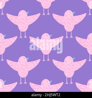 Motif décoratif sans couture avec silhouettes roses dessinées à la main.Arrière-plan violet.Illustration vectorielle pour les imprimés textiles de saison, le tissu, Illustration de Vecteur