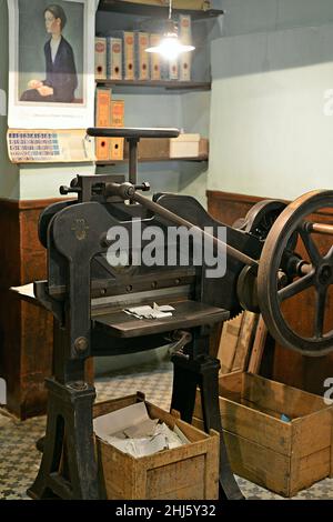 Juan Oller imprimerie dans les vieilles boutiques de Calaf dans la région de la province d'Anoia de Barcelone, Catalogne, Espagne Banque D'Images