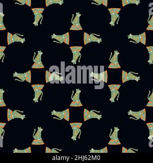Motif géométrique sans couture avec formes de tigre vert simples.Arrière-plan noir.Safari en toile de fond exotique.Illustration vectorielle pour textile de saison p Illustration de Vecteur