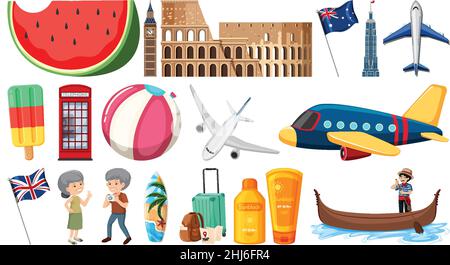 Ensemble d'objets et d'éléments de vacances d'été Illustration de Vecteur