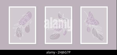 Vecteur de branche d'olive bohémien.Olives avec feuilles de style linéaire.Boho logo nature, illustration de plantes de terrain pour l'art mural Illustration de Vecteur