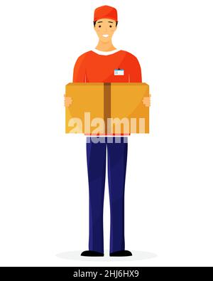 Liveur en uniforme tenant une boîte.Illustration vectorielle. Illustration de Vecteur