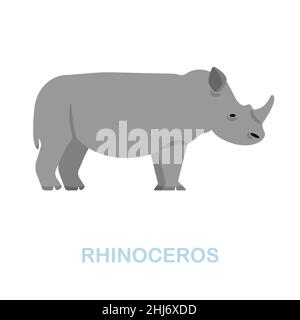 Icône plate de rhinocéros.Panneau d'élément coloré de la collection d'animaux sauvages.Affiche plate Rhinoceros Icon pour le web design, infographics et plus encore. Illustration de Vecteur