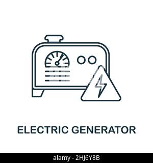 Icône du générateur électrique.Elément de ligne de la collection de machines.Signe d'icône de générateur électrique linéaire pour la conception de Web, infographies et plus encore. Illustration de Vecteur