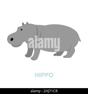 Icône Hippo Flat.Panneau d'élément coloré de la collection d'animaux sauvages.Affiche d'icône Hippo plate pour la conception de sites Web, les infographies et plus encore. Illustration de Vecteur