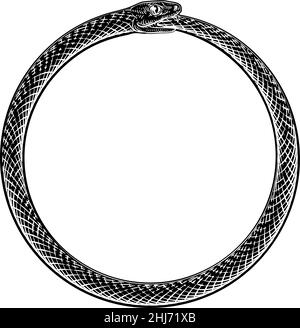 Ouroboros Uroboros Serpent Snake Vintage Woodcut Illustration de Vecteur