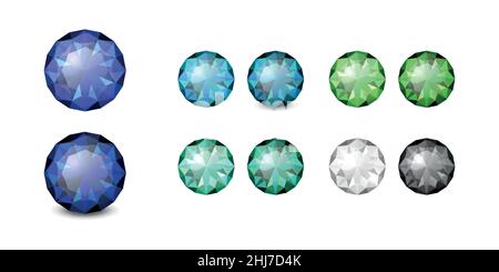 Vector 3D Realistic Gemstone, Crystal, Rhinstones Icon Set gros plan isolé.Concept joaillier.Modèle de conception, Clipart.Gemmes colorées, cristaux Illustration de Vecteur