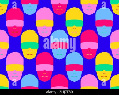 Pop art face avec lunettes sans coutures.Têtes multicolores dans un casque VR.Lunettes de réalité virtuelle pour l'accès au métaverse.Illustrateur de vecteur Illustration de Vecteur