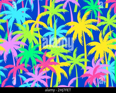 Motif coloré de palmiers sans couture.Jungle tropicale style pop art, arrière-plan exotique pour la publicité, cartes postales, poster et bannière.Vecteur illustrat Illustration de Vecteur
