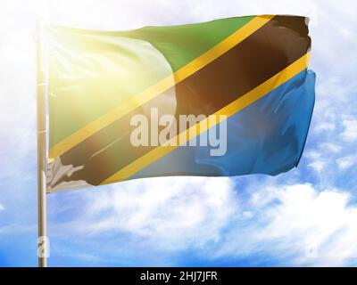 Mât avec drapeau de la Tanzanie. Banque D'Images