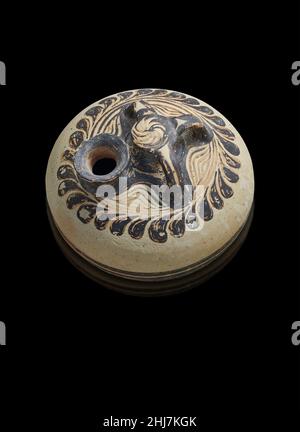 Poterie mycénienne - pot à étrier en terre cuite avec motifs en forme de goutte d'eau répétés de Tomb 3, 1350 - 1300 BC, cimetière Mycénéen d'Asine.Nafplio Archéol Banque D'Images