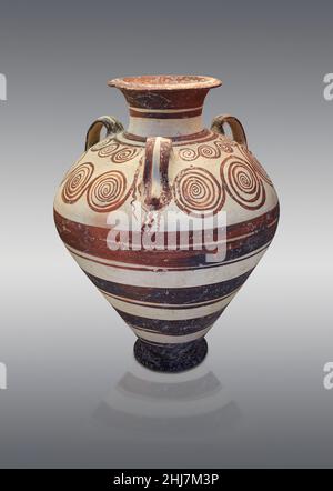 Poterie mycénienne - Pot piriforme en terre cuite avec conception circulaire fluide, tombeau de chambre IO, 1400-1350 BC Nafplion Evangelistria.Nafplion Archéologica Banque D'Images