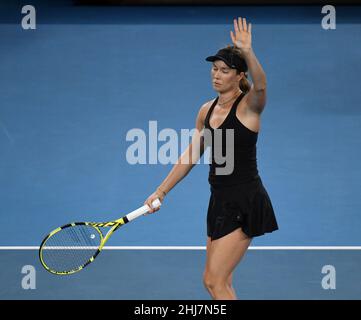 Melbourne, Australie.27th janvier 2022.Open d'Australie Melbourne Park Day 11 27/01/2022 Danielle Collins (USA) remporte la demi-finale du match Credit: Roger Parker/Alay Live News Banque D'Images