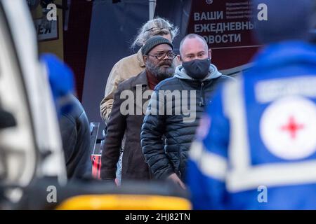 Halifax, Royaume-Uni.27th janvier 2022.Samuel L Jackson quitte le film à Piece Hall, Halifax, Halifax, Royaume-Uni, le 1/27/2022.(Photo de James Heaton/News Images/Sipa USA) crédit: SIPA USA/Alay Live News Banque D'Images