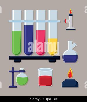 six icônes de laboratoire de chimie Illustration de Vecteur