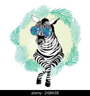 portrait de mode zèbre avec verres, vecteur, illustration, animal mignon Illustration de Vecteur
