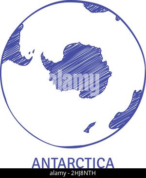 Antarctique sur la carte du monde entier.Esquisse de ligne de globe Illustration de Vecteur