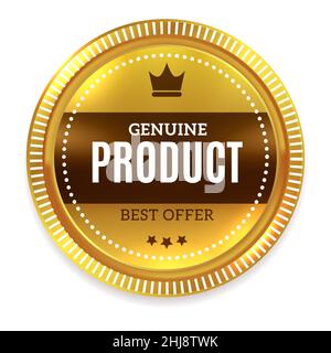 Badge de produit authentique.Meilleure offre, étiquette dorée Illustration de Vecteur