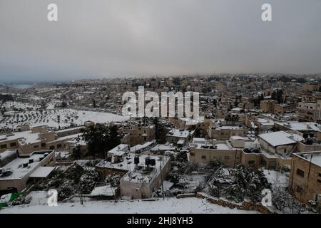 La tempête d'Elpis couvre Jérusalem avec de la neige Banque D'Images