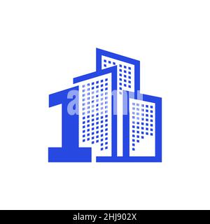 numéro 1 un avec la propriété de bâtiment immobilier logo design vecteur graphique symbole illustration idée créative Illustration de Vecteur