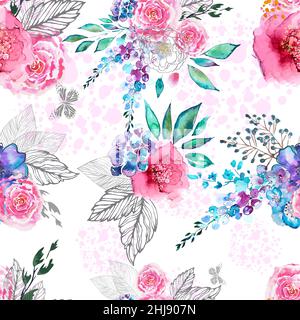 Fleurs aquarelle d'arrière-plan sans couture.Illustration vectorielle Illustration de Vecteur