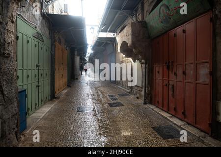 La tempête d'Elpis couvre Jérusalem avec de la neige Banque D'Images