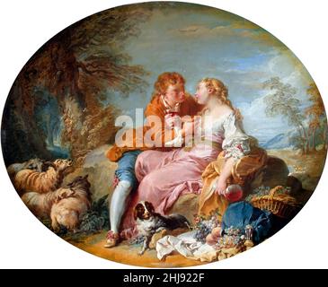 Scène pastorale de François Boucher (1703-1770), huile sur toile, début 1730s Banque D'Images