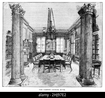 Illustration en noir et blanc; salle du Conseil du Cabinet, aile ouest de la Maison Blanche, 1892, fin du 19th siècle Banque D'Images