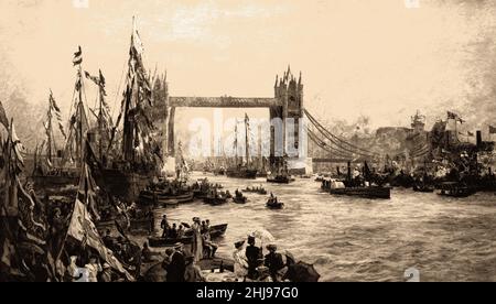 Illustration en noir et blanc; cérémonie d'ouverture du Tower Bridge, Londres, 30th juin 1894 Banque D'Images