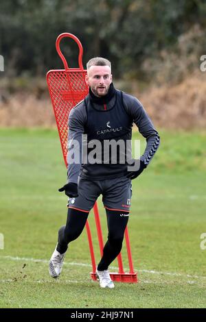 OLDHAM, ROYAUME-UNI.27th JANVIER Jack Stobbs d'Oldham Athletic lors de l'entraînement à Chapel Road, Oldham, le jeudi 27th janvier 2022.(Credit: Eddie Garvey | MI News) Credit: MI News & Sport /Alay Live News Banque D'Images