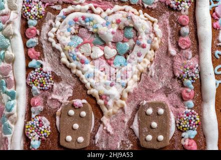 Détails d'une maison de pain au gingembre, un fond de sucre doux Banque D'Images