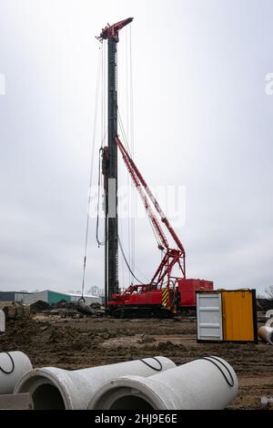 Conducteur de pieu sur un chantier de construction aux pays-Bas Banque D'Images