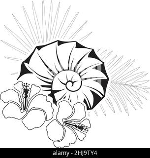 coquille nautilus et feuilles de palmier Illustration de Vecteur