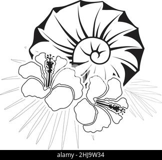 coquille nautilus et feuilles de palmier Illustration de Vecteur