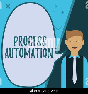 Écriture affichage de texte automatisation des processus.Mot écrit sur l'utilisation de la technologie pour automatiser les actions commerciales Illustration de l'homme d'affaires présentant Banque D'Images