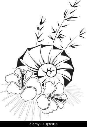 coquille nautilus et feuilles de palmier Illustration de Vecteur