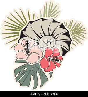 coquille nautilus et feuilles de palmier Illustration de Vecteur