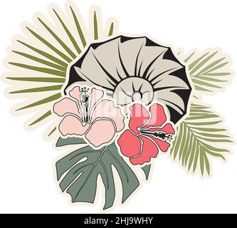 coquille nautilus et feuilles de palmier Illustration de Vecteur