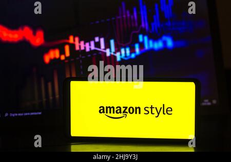 Brésil.27th janvier 2022.Dans cette illustration, un logo Amazon style s'affiche sur l'écran d'un smartphone.(Credit image: © Rafael Henrique/SOPA Images via ZUMA Press Wire) Banque D'Images