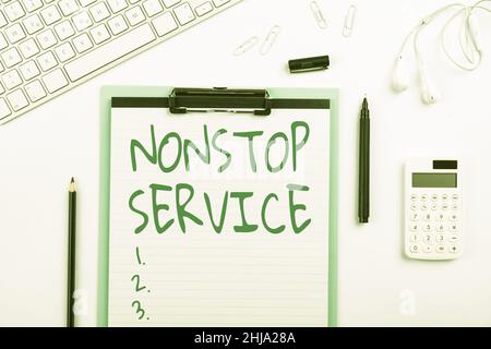 Texte indiquant le service d'inspiration en continu.Service de vitrine d'affaires qui est disponible à tout moment et habituellement chaque jour plusieurs collections assorties Banque D'Images