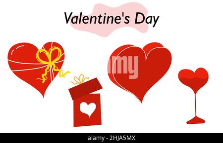 Un ensemble de coeurs en couleur.Beaux coeurs rouges symbolisant l'amour et la dévotion.Un symbole de l'amour et des vacances de la Saint-Valentin.Illustration vectorielle. Illustration de Vecteur