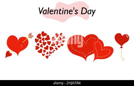 Un ensemble de coeurs en couleur.Beaux coeurs rouges symbolisant l'amour et la dévotion.Un symbole de l'amour et des vacances de la Saint-Valentin.Illustration vectorielle. Illustration de Vecteur