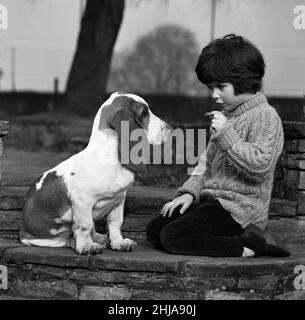 Caroline Williams, de Northwood Hills, âgée de cinq ans, et Pennybasset, un chiot de Benet Hound, âgé de cinq mois.21st février 1964. Banque D'Images