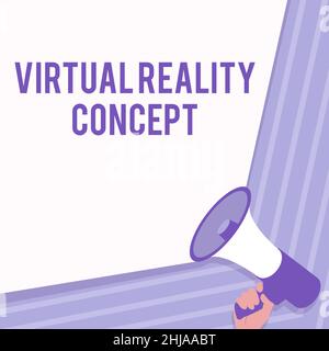 Légende de texte présentant le concept de réalité virtuelle.Business concept 3D Environnement artificiel futuriste utilisant un écran numérique Illustration de la main Banque D'Images