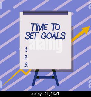 Temps d'affichage conceptuel pour définir les objectifs.Mot écrit sur les conseils de gestion commencer la formation éliminer les mauvaises habitudes Tableau blanc dessin avec flèche vers le haut Banque D'Images