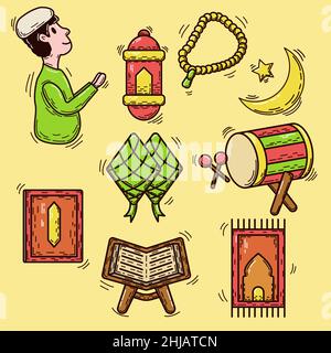 Un ensemble de gribouillages avec un thème de Ramadan de différents types, illustration vectorielle Illustration de Vecteur